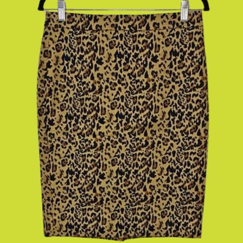 J.Crew No. 2 Leopard Print Pencil Skirt Size 4 Bi-Stretch Cotton NWOT